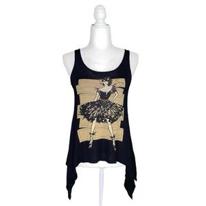 EMBELLISHED VINTAGE FASHION MODEL GRAPHIC TANK W/ OPEN BACK · SIZE S